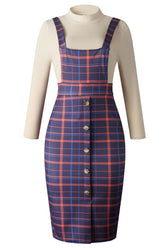 Vestido corto elegante de cuadros con mangas largas